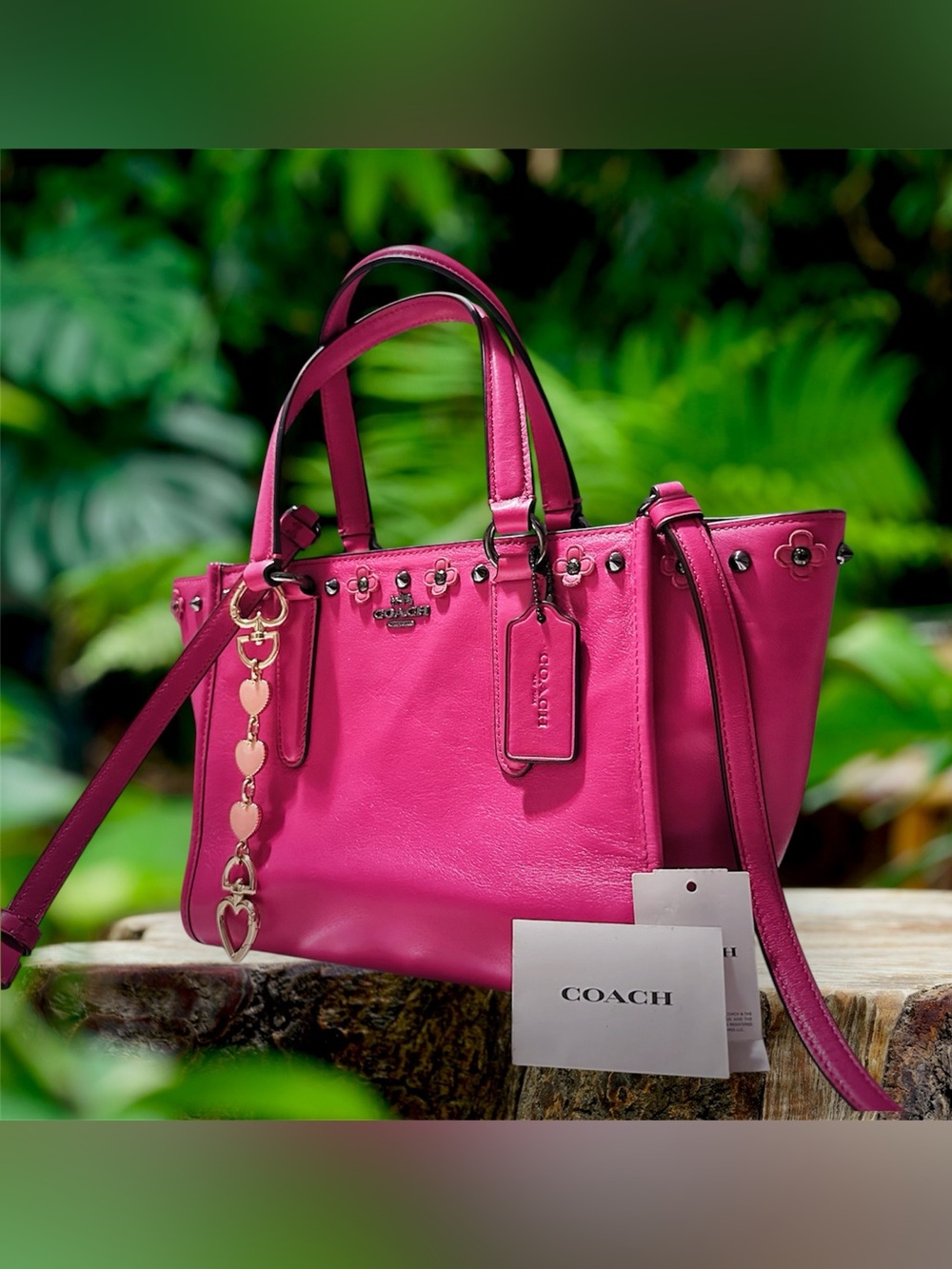 COACH Y2K soho shoulder bag Hot Pink Leather Tote with Heart Charm - Picture 5 of 17